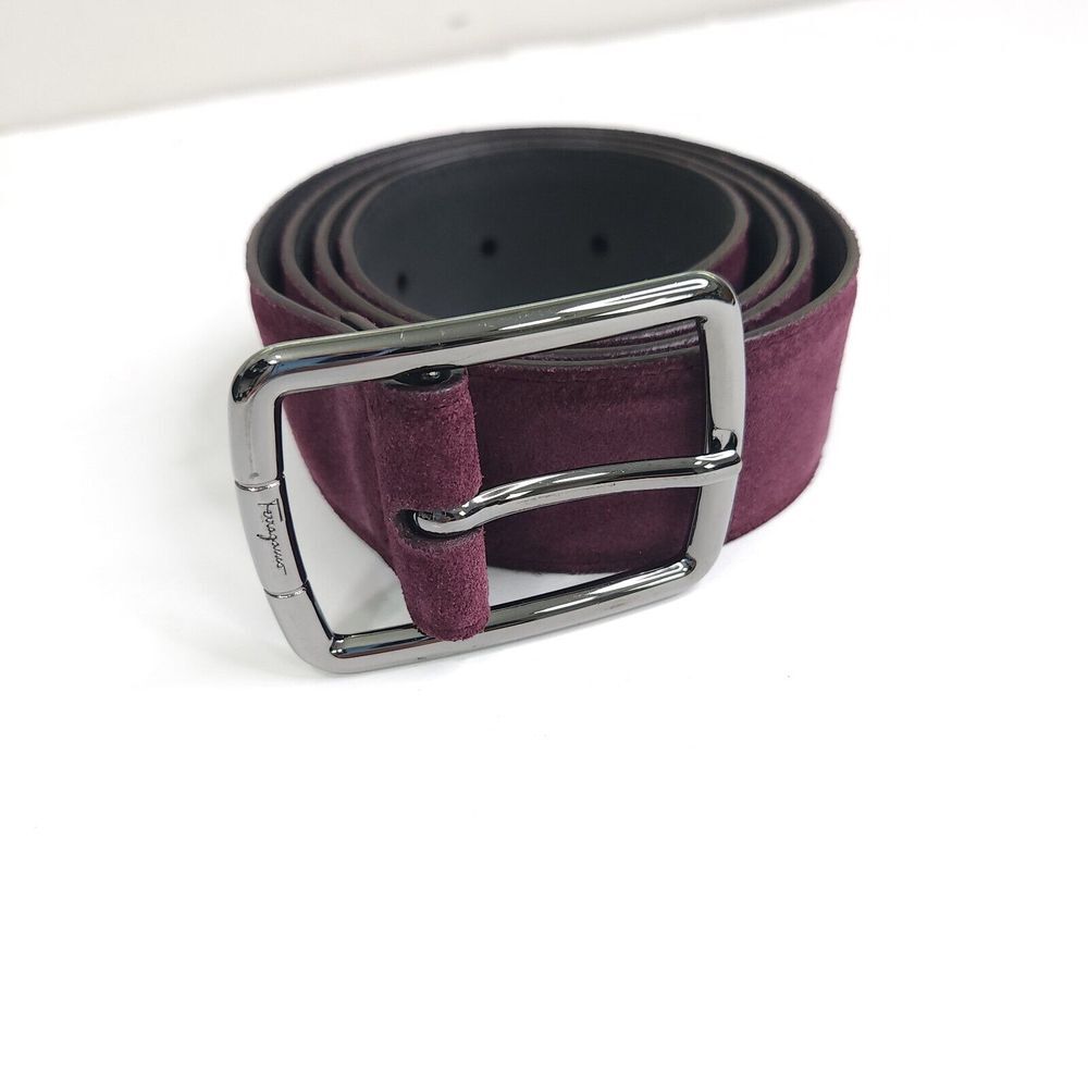FERRAGAMO Belt Leather Purple Velvet Velour  Buckle  34